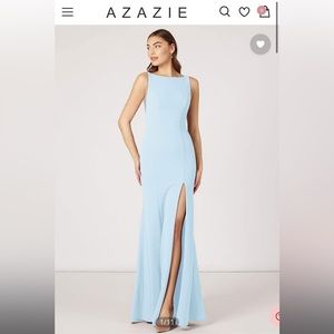 AZAZIE ROGUE Mermaid Side Slit Stretch Crepe Floor-Length Dress Sky Blue